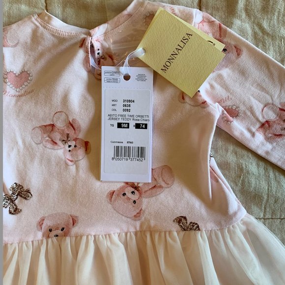 Monnalisa Teddy Bear Jersey Dress, 9M, Baby Girl - Picture 4 of 5